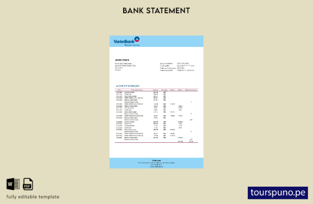 listo para imprimir plantilla de word   estado de cuenta de Vietnam Vietinbank